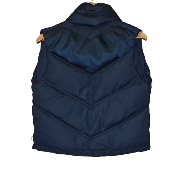 VINTAGE Obermeyer Vest Womens Large Navy Down Puffer Snap Front Ski Chevron 80s - Picture 2 of 15